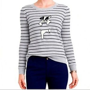 J Crew Teddy French Bulldog striped sweater. Size M
